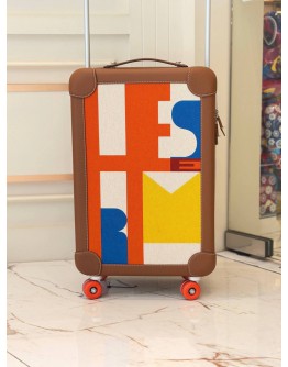 (LIKE NEW) HERMES R.M.S CABIN SUITCASE LUGGAGE IN MULTICOLOR H PLUME CANVAS WITH TAURILLON REGATE LEATHER
