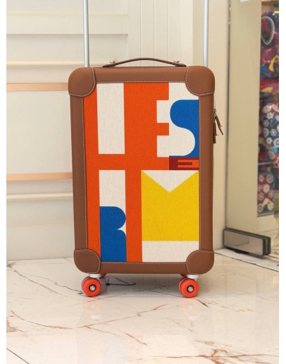 (LIKE NEW) HERMES R.M.S CABIN SUITCASE LUGGAGE IN MULTICOLOR H PLUME CANVAS WITH TAURILLON REGATE LEATHER