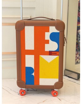 (LIKE NEW) HERMES R.M.S CABIN SUITCASE LUGGAGE IN MULTICOLOR H PLUME CANVAS WITH TAURILLON REGATE LEATHER