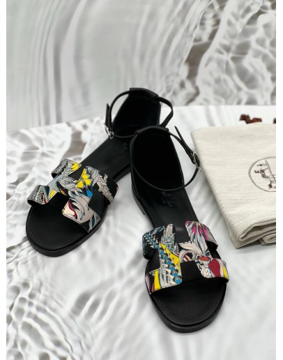 (UNUSED) HERMES SANTORINI SANDALS SIZE 40 IN MULTICOLOR LEATHER 