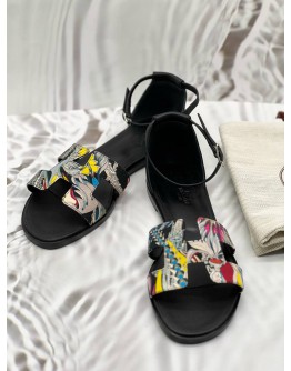 (UNUSED) HERMES SANTORINI SANDALS SIZE 40 IN MULTICOLOR LEATHER 