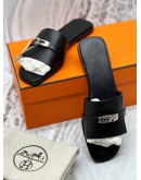 (UNUSED) HERMES GIULIA SANDALS SIZE 41 IN BLACK LEATHER -FULL SET- 