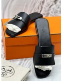 (UNUSED) HERMES GIULIA SANDALS SIZE 41 IN BLACK LEATHER -FULL SET- 