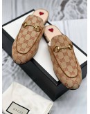 (UNUSED) GUCCI PRINCETOWN HORSEBIT MULES SIZE 40 IN BEIGE GG SUPREME CANVAS -FULL SET-