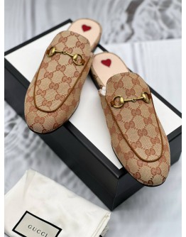 (UNUSED) GUCCI PRINCETOWN HORSEBIT MULES SIZE 40 IN BEIGE GG SUPREME CANVAS -FULL SET-