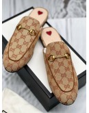 (UNUSED) GUCCI PRINCETOWN HORSEBIT MULES SIZE 40 IN BEIGE GG SUPREME CANVAS -FULL SET-
