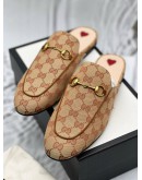 (UNUSED) GUCCI PRINCETOWN HORSEBIT MULES SIZE 40 IN BEIGE GG SUPREME CANVAS -FULL SET-