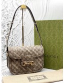 (LIKE NEW) GUCCI X BALENCIAGA HACKER PROJECT SMALL HORSEBIT 1955 SHOULDER BAG IN BEIGE WITH EBONY GG SUPREME CANVAS -FULL SET-