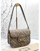 (LIKE NEW) GUCCI X BALENCIAGA HACKER PROJECT SMALL HORSEBIT 1955 SHOULDER BAG IN BEIGE WITH EBONY GG SUPREME CANVAS -FULL SET-