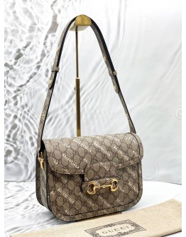 (LIKE NEW) GUCCI X BALENCIAGA HACKER PROJECT SMALL HORSEBIT 1955 SHOULDER BAG IN BEIGE WITH EBONY GG SUPREME CANVAS -FULL SET-