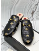 (LIKE NEW) GUCCI PRINCETOWN HORSEBIT MULES SIZE 40 IN BLACK LEATHER WITH BEE AND STAR EMBROIDERED -FULL SET- 