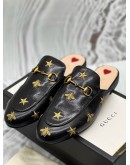 (LIKE NEW) GUCCI PRINCETOWN HORSEBIT MULES SIZE 40 IN BLACK LEATHER WITH BEE AND STAR EMBROIDERED -FULL SET- 