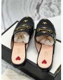 (LIKE NEW) GUCCI PRINCETOWN HORSEBIT MULES SIZE 40 IN BLACK LEATHER WITH BEE AND STAR EMBROIDERED -FULL SET- 