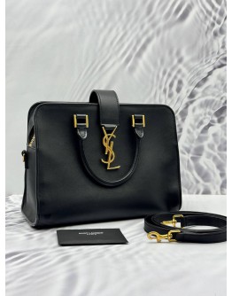 YSL SAINT LAURENT BABY CABAS TOTE BAG IN BLACK LEATHER