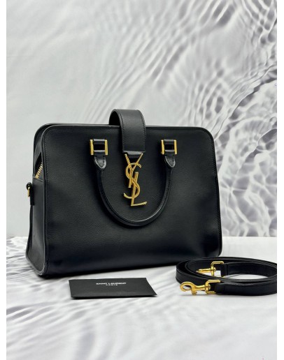 YSL SAINT LAURENT BABY CABAS TOTE BAG IN BLACK LEATHER