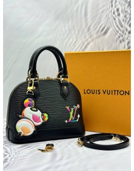 (UNUSED) MICROCHIP LOUIS VUITTON X TAKASHI MURAKAMI ALMA BB IN BLACK EPI LEATHER -FULL SET-