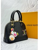 (UNUSED) MICROCHIP LOUIS VUITTON X TAKASHI MURAKAMI ALMA BB IN BLACK EPI LEATHER -FULL SET-