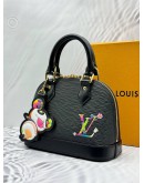 (UNUSED) MICROCHIP LOUIS VUITTON X TAKASHI MURAKAMI ALMA BB IN BLACK EPI LEATHER -FULL SET-