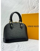 (UNUSED) MICROCHIP LOUIS VUITTON X TAKASHI MURAKAMI ALMA BB IN BLACK EPI LEATHER -FULL SET-