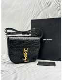 (UNUSED) YSL SAINT LAURENT KAIA SMALL SHOULDER AND CROSSBODY BAG IN BLACK SHINY CROCODILE EMBOSSED LEATHER -FULL SET-