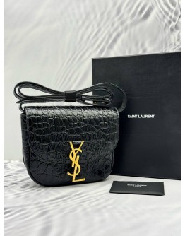 (UNUSED) YSL SAINT LAURENT KAIA SMALL SHOULDER AND CROSSBODY BAG IN BLACK SHINY CROCODILE EMBOSSED LEATHER -FULL SET-