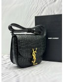 (UNUSED) YSL SAINT LAURENT KAIA SMALL SHOULDER AND CROSSBODY BAG IN BLACK SHINY CROCODILE EMBOSSED LEATHER -FULL SET-