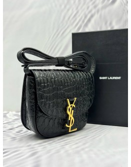 (UNUSED) YSL SAINT LAURENT KAIA SMALL SHOULDER AND CROSSBODY BAG IN BLACK SHINY CROCODILE EMBOSSED LEATHER -FULL SET-