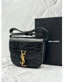 (UNUSED) YSL SAINT LAURENT KAIA SMALL SHOULDER AND CROSSBODY BAG IN BLACK SHINY CROCODILE EMBOSSED LEATHER -FULL SET-