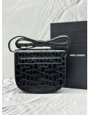 (UNUSED) YSL SAINT LAURENT KAIA SMALL SHOULDER AND CROSSBODY BAG IN BLACK SHINY CROCODILE EMBOSSED LEATHER -FULL SET-