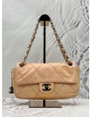 CHANEL WILD STITCH ZIP FLAP BAG IN PEACHY BEIGE LEATHER 