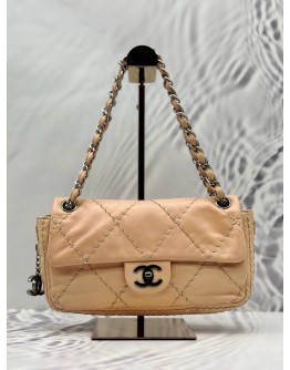 CHANEL WILD STITCH ZIP FLAP BAG IN PEACHY BEIGE LEATHER 