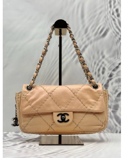 CHANEL WILD STITCH ZIP FLAP BAG IN PEACHY BEIGE LEATHER 