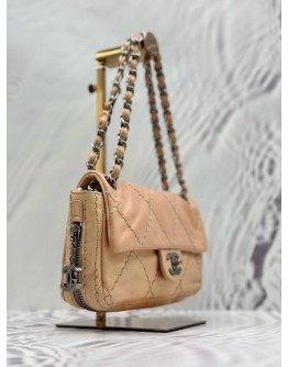 CHANEL WILD STITCH ZIP FLAP BAG IN PEACHY BEIGE LEATHER 