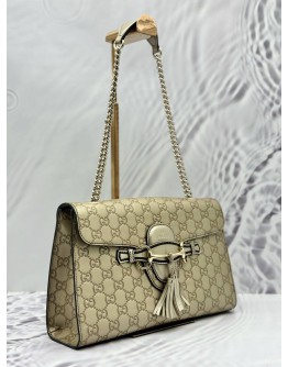 GUCCI EMILY SMALL SHOULDER BAG IN METALLIC GOLD GG GUCCISSIMA LEATHER