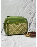TORY BURCH T MONOGRAM STRAW CAMERA CROSSBODY BAG IN GREEN WOVEN JACQUARD STRAW WITH LEATHER