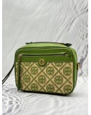 TORY BURCH T MONOGRAM STRAW CAMERA CROSSBODY BAG IN GREEN WOVEN JACQUARD STRAW WITH LEATHER