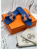 HERMES ORAN BRIDES DE GALA SANDALS SIZE 41 IN BLUE WITH ORANGE PRINTED CANVAS -FULL SET-
