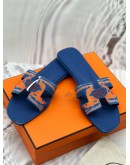 HERMES ORAN BRIDES DE GALA SANDALS SIZE 41 IN BLUE WITH ORANGE PRINTED CANVAS -FULL SET-