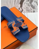 HERMES ORAN BRIDES DE GALA SANDALS SIZE 41 IN BLUE WITH ORANGE PRINTED CANVAS -FULL SET-