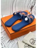 HERMES ORAN BRIDES DE GALA SANDALS SIZE 41 IN BLUE WITH ORANGE PRINTED CANVAS -FULL SET-