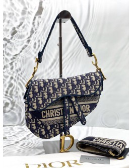 (CLEAR STOCK) CHRISTIAN DIOR SADDLE BAG IN BLUE DIOR OBLIQUE JACQUARD 