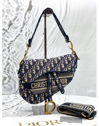 (CLEAR STOCK) CHRISTIAN DIOR SADDLE BAG IN BLUE DIOR OBLIQUE JACQUARD 