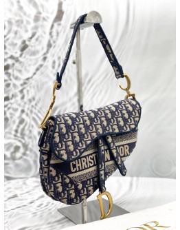 (CLEAR STOCK) CHRISTIAN DIOR SADDLE BAG IN BLUE DIOR OBLIQUE JACQUARD 