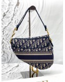 (CLEAR STOCK) CHRISTIAN DIOR SADDLE BAG IN BLUE DIOR OBLIQUE JACQUARD 