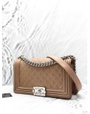 CHANEL BOY MEDIUM SHOULDER BAG IN BROWN CALFSKIN LEATHER