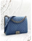 CHANEL BOY LARGE SHOULDER BAG IN BLUE DENIM