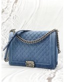 CHANEL BOY LARGE SHOULDER BAG IN BLUE DENIM