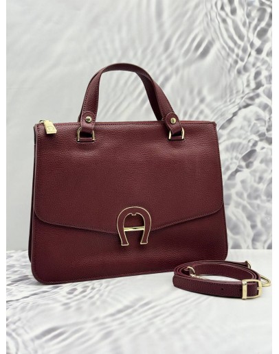 AIGNER LOGO TOTE BAG IN BURGUNDY LEATHER