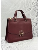 AIGNER LOGO TOTE BAG IN BURGUNDY LEATHER