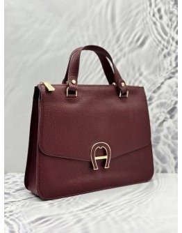 AIGNER LOGO TOTE BAG IN BURGUNDY LEATHER
